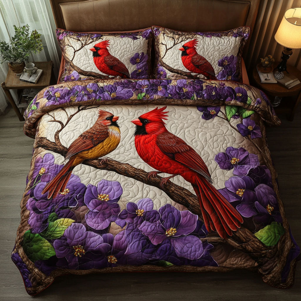 Autumn Cardinals Quilted Bedding Set Bed Decor Ideas Red Cardinal Gifts Ideas