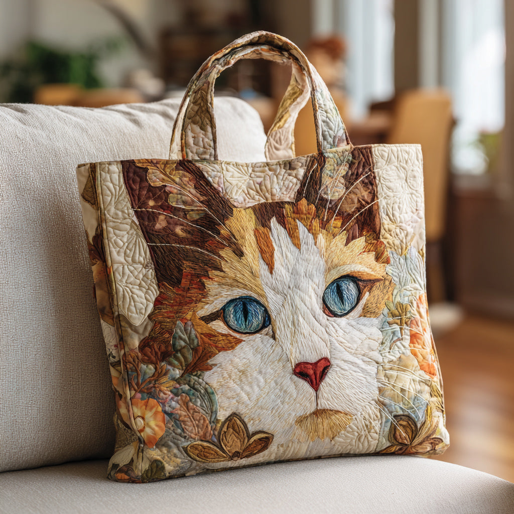 Autumn Cat Eyes Quilted Tote Bag Best Cat Presents For Women