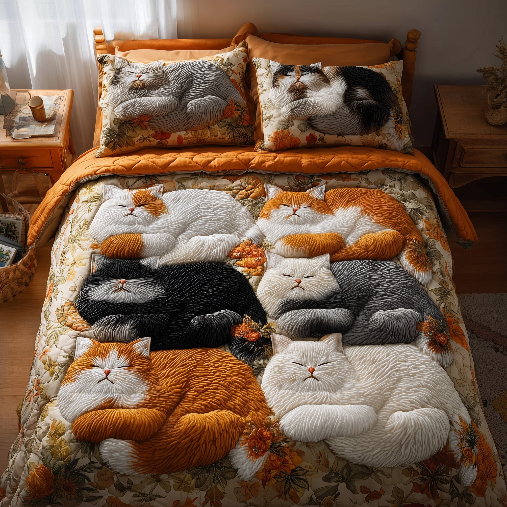 Autumn Cat Nap Quilted Bedding Set Farmhouse Style