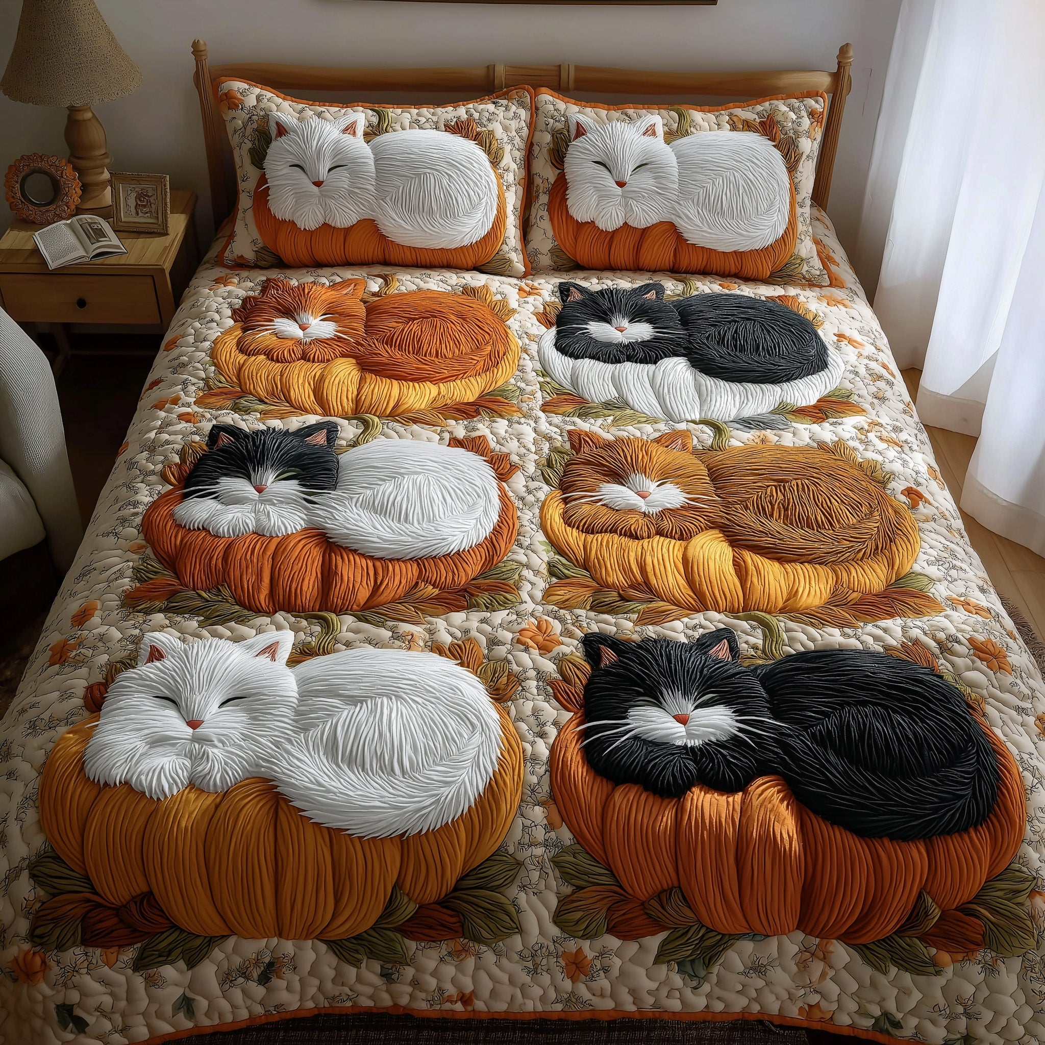 Autumn Cat Nap Quilted Bedding Set New Home Gift