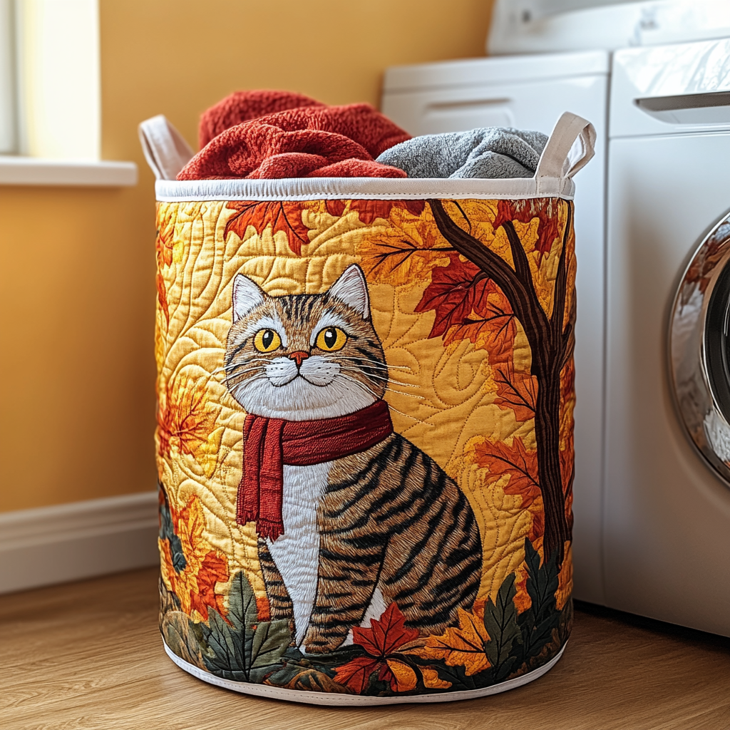 Autumn Cat Quilted Laundry Basket Must-Have Home Essential