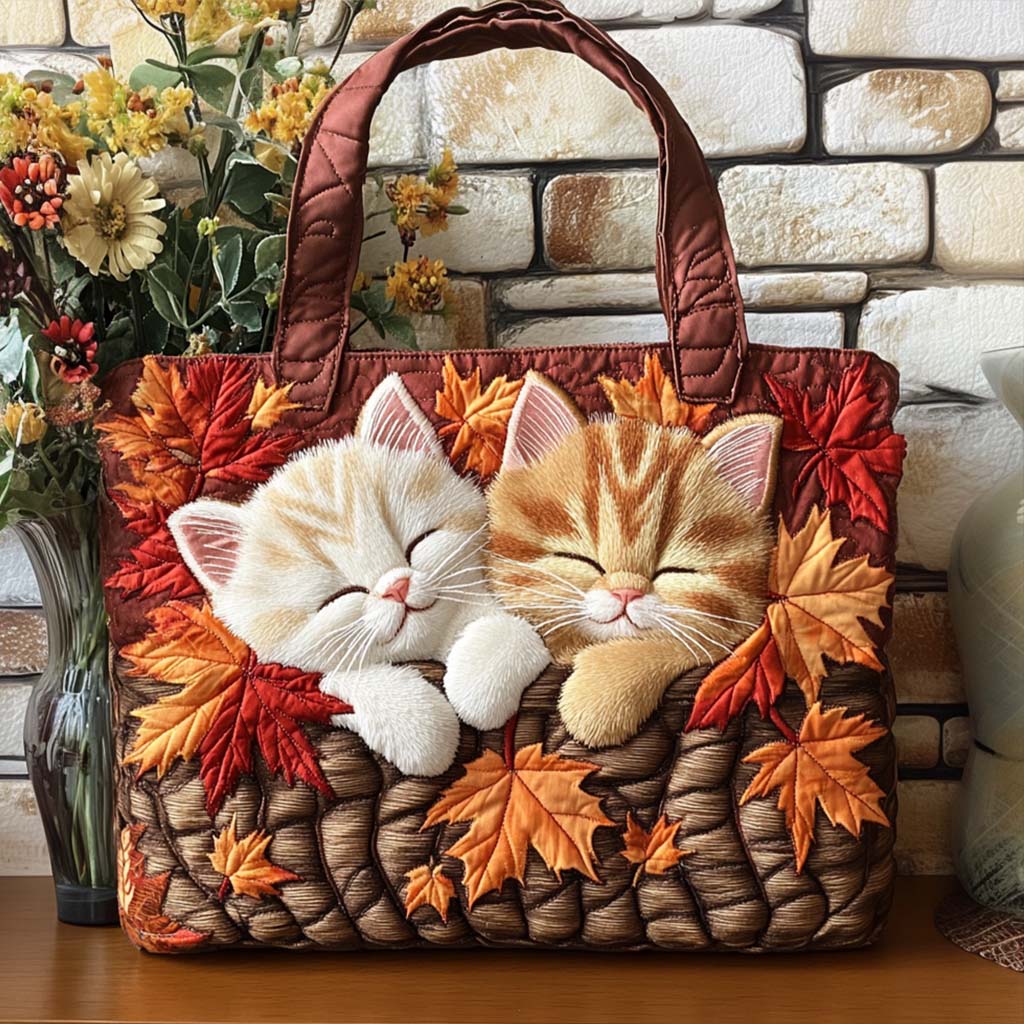 Autumn Cat Quilted Tote Bag Unique Cat Gifts For Cat Lovers
