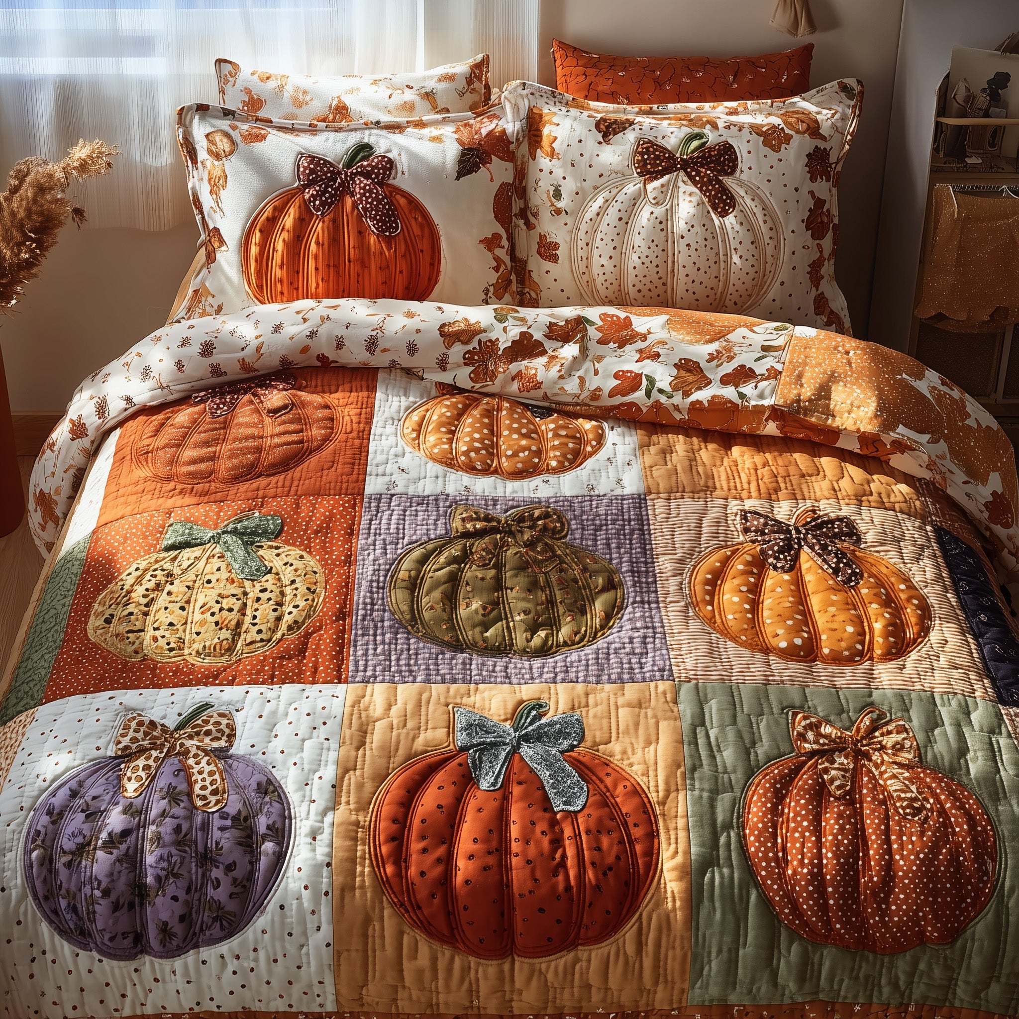 Autumn Charm Quilted Bedding Set Cozy Bedroom