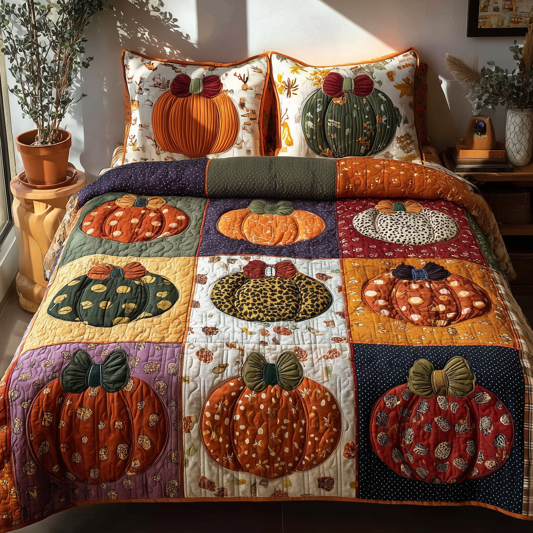 Autumn Charm Quilted Bedding Set Duvet Cover Bedspread Autumn Gift Ideas