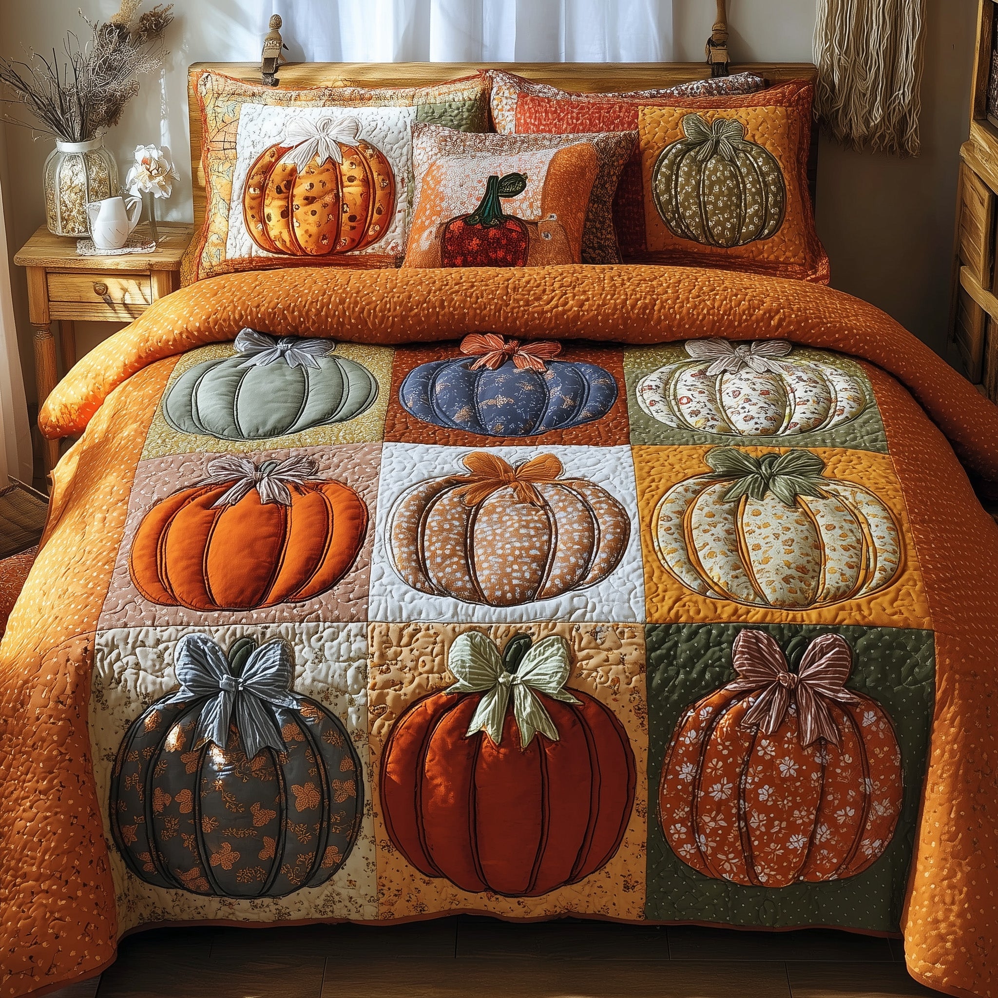 Autumn Charm Quilted Bedding Set Duvet Cover Bedspread Fall Autumn Season Gifts