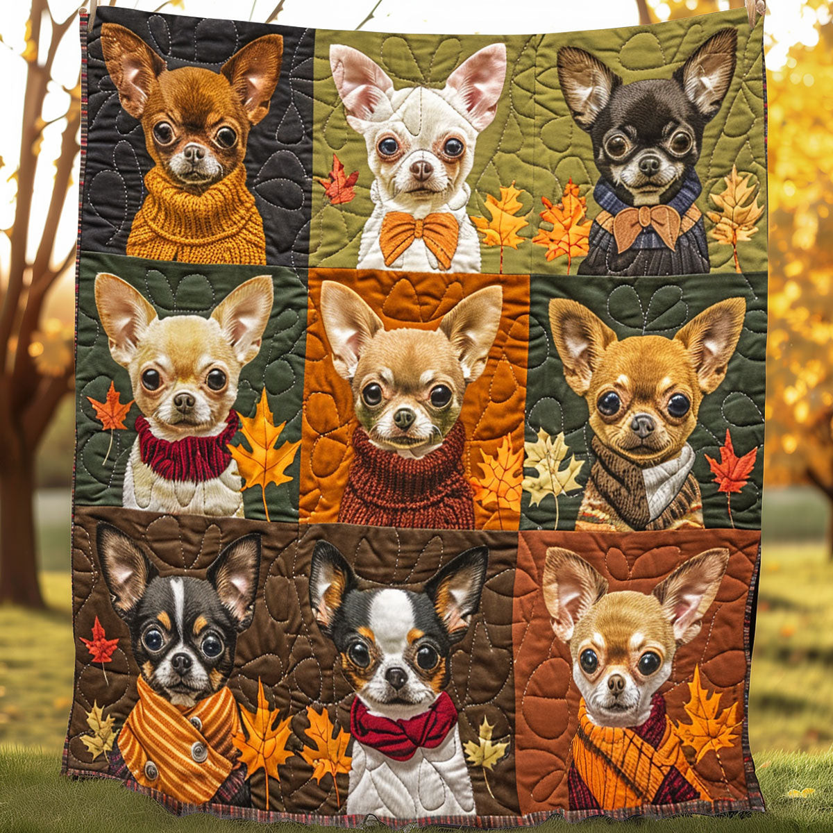 Autumn Chihuahua Delight Quilt Blanket Mothers Day Blanket Useful Gifts For Mom