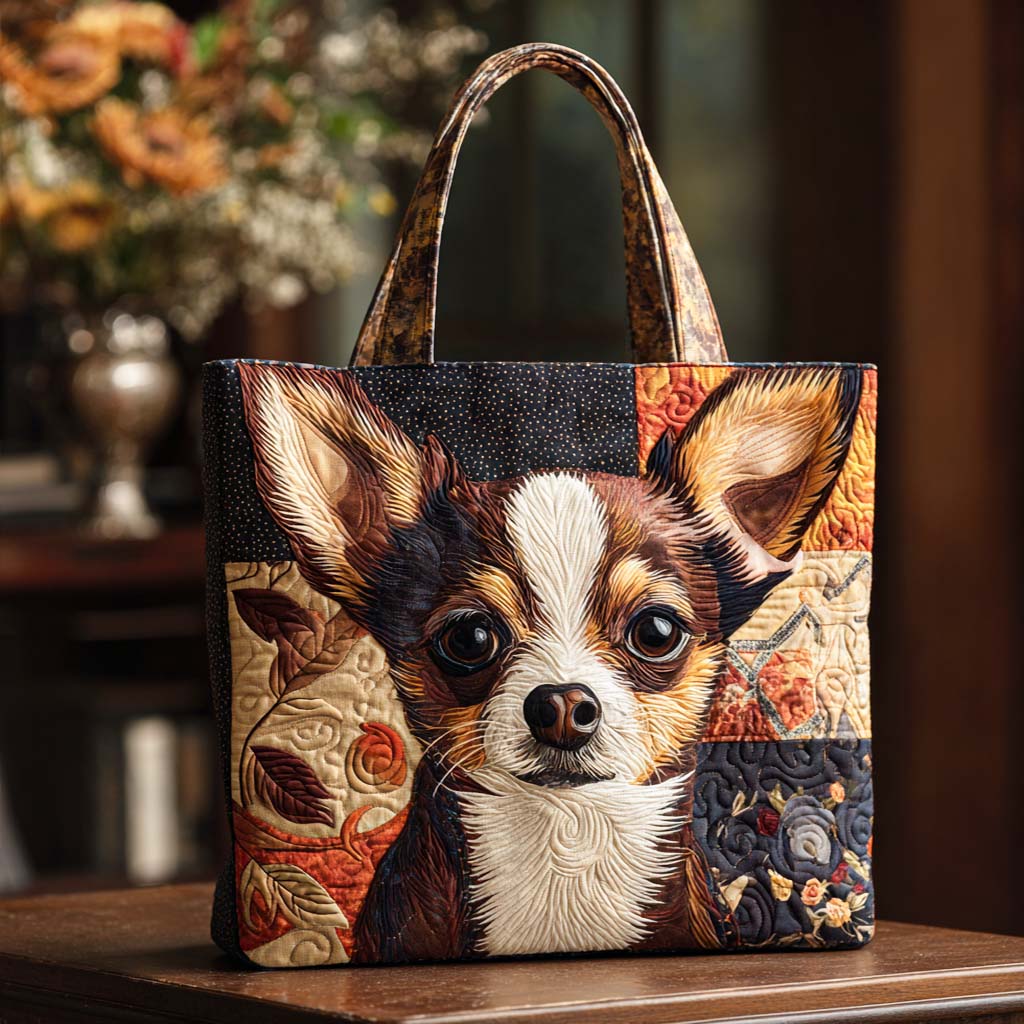 Autumn Chihuahua Quilted Tote Bag Cute Dog Owner Gift Ideas