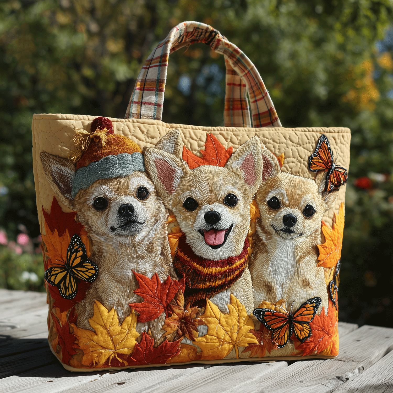 Autumn Chihuahua Quilted Tote Bag Gifts For New Dog Owners