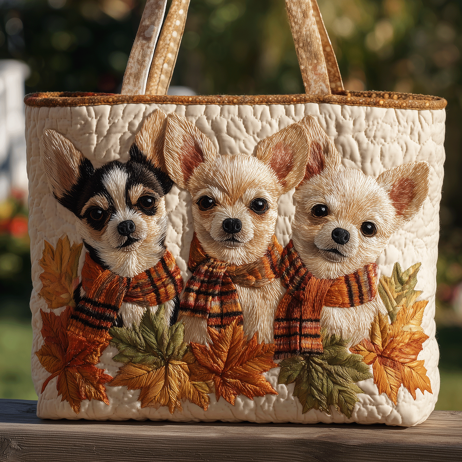 Autumn Chihuahua Quilted Tote Bag Good Presents For Dog Lovers