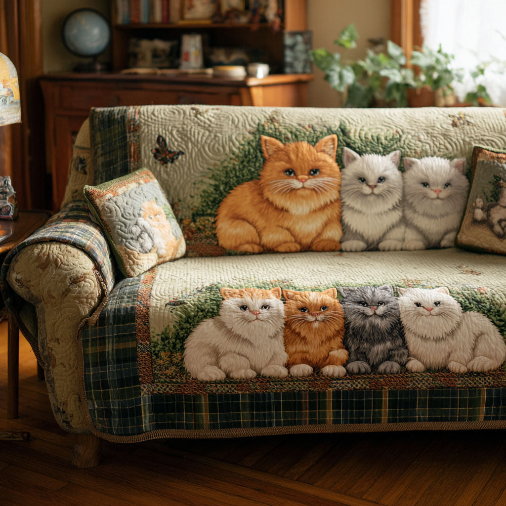 Autumn Companions Quilted Sofa Cover Holiday Couch Covers Cat Gifts For Cat Lovers