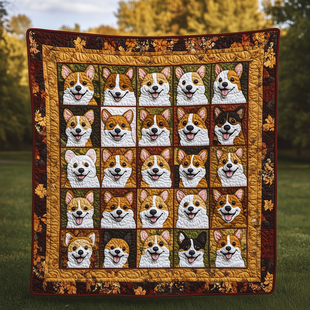 Autumn Corgi Cute Dog Fall Theme Quilted Blanket Puppy Mom Fall Best Gifts For Corgi Lovers