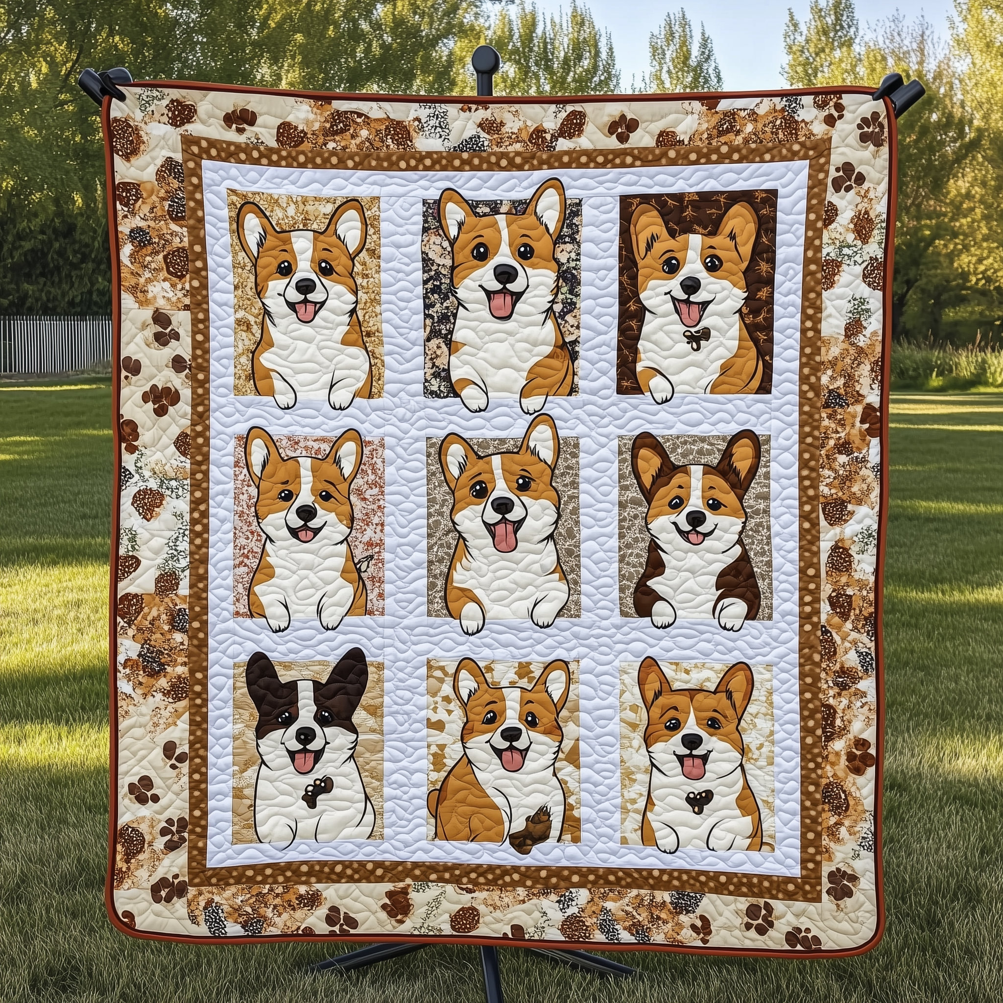 Autumn Corgi Cute Dog Leaves Quilted Blanket Dog Autumn Best Gifts For Corgi Lovers
