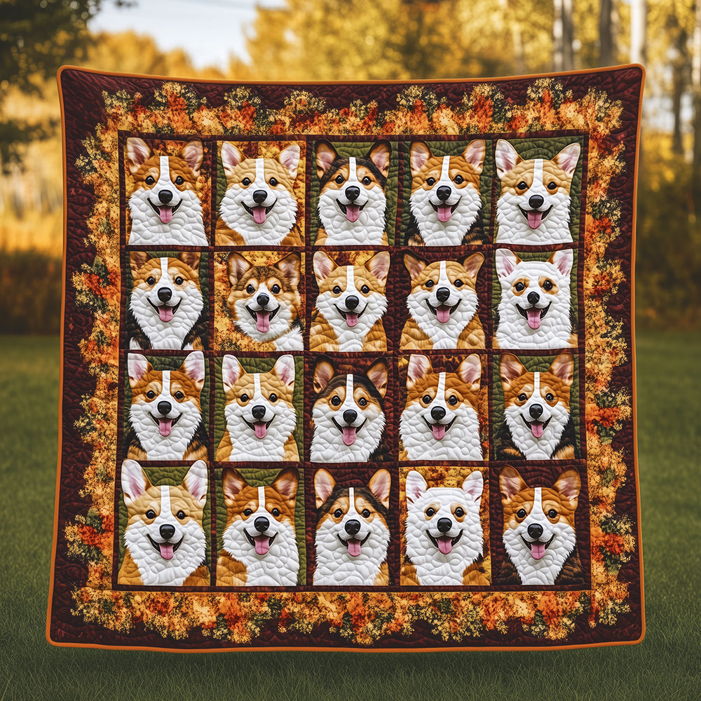 Autumn Corgi Cute Dog Pumpkin Quilted Blanket Puppy Harvest Best Gifts For Corgi Lovers