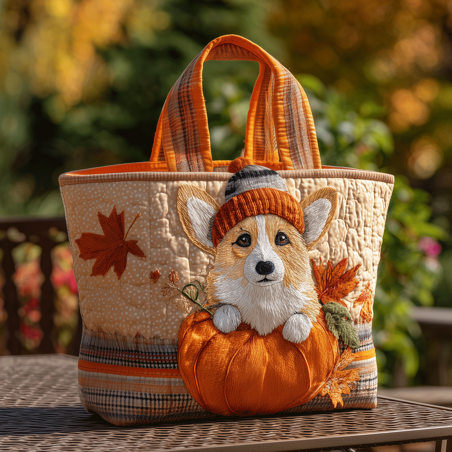 Autumn Corgi Parade Quilted Tote Bag Best Presents For Dog Lovers