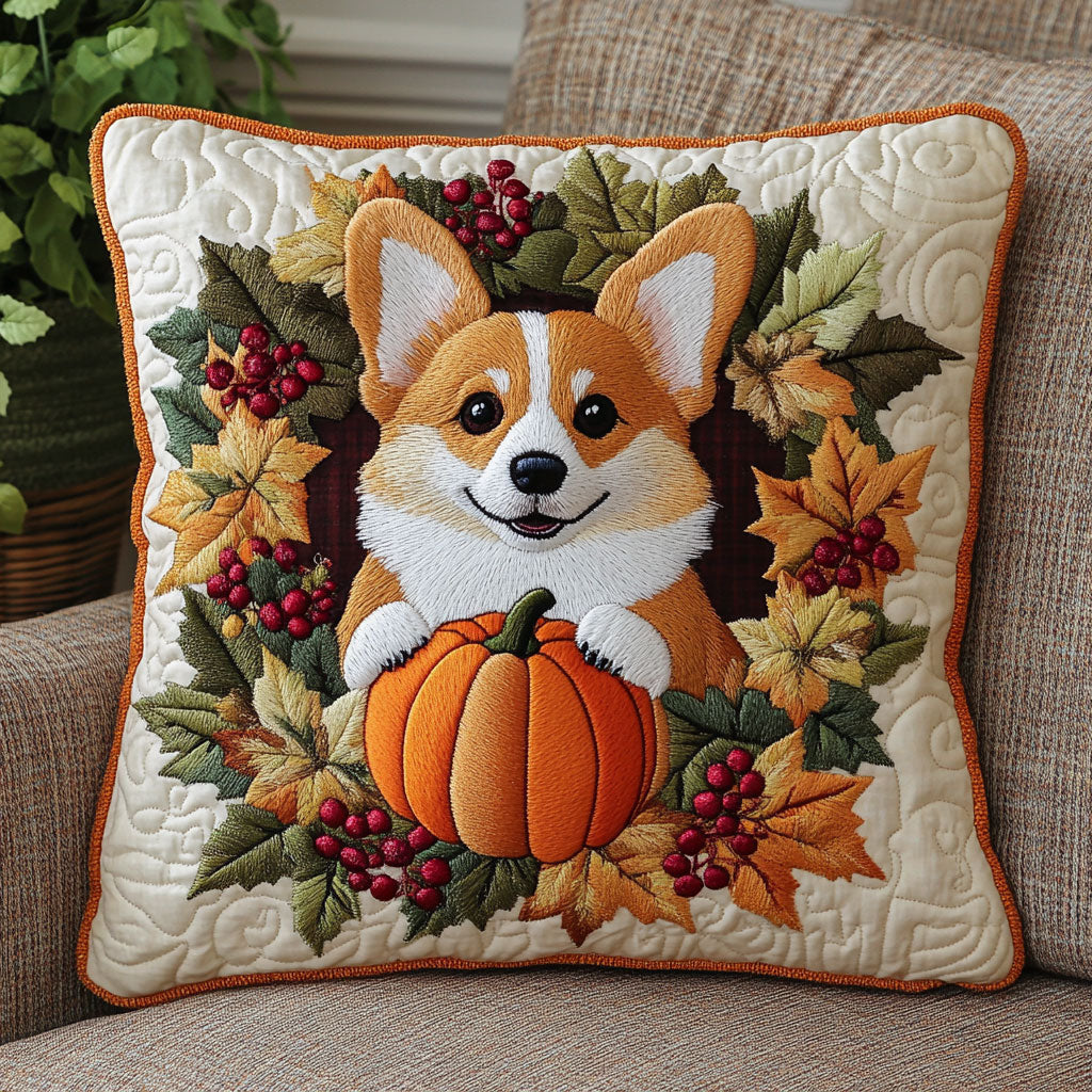 Autumn Corgi Quilt Pillow Case Personalized Pillow Cover Gift for Couples