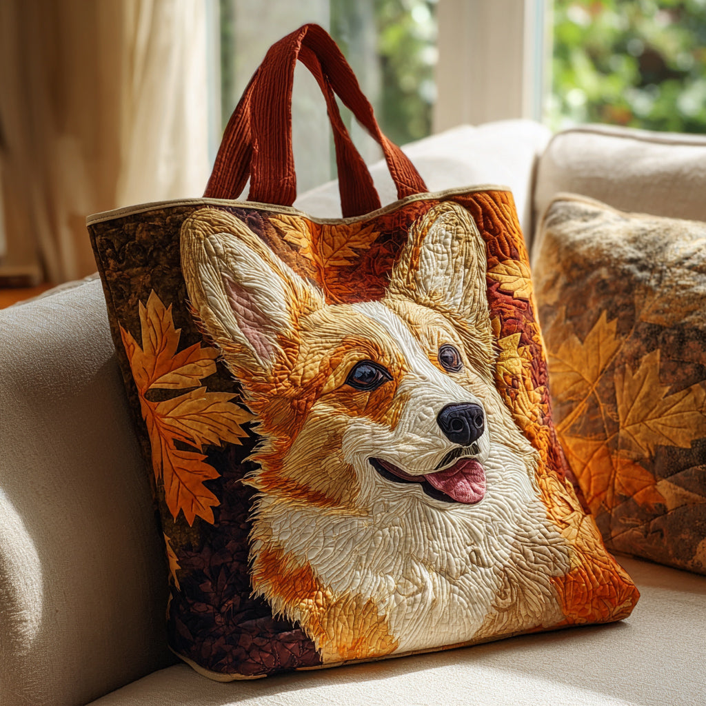 Autumn Corgi Quilted Tote Bag Funny Presents For Dogs