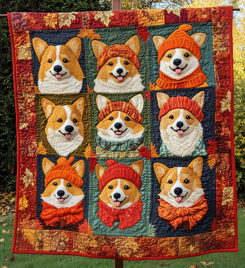 Autumn Corgis Quilted Blanket Best Christmas Gifts For Dog Lovers