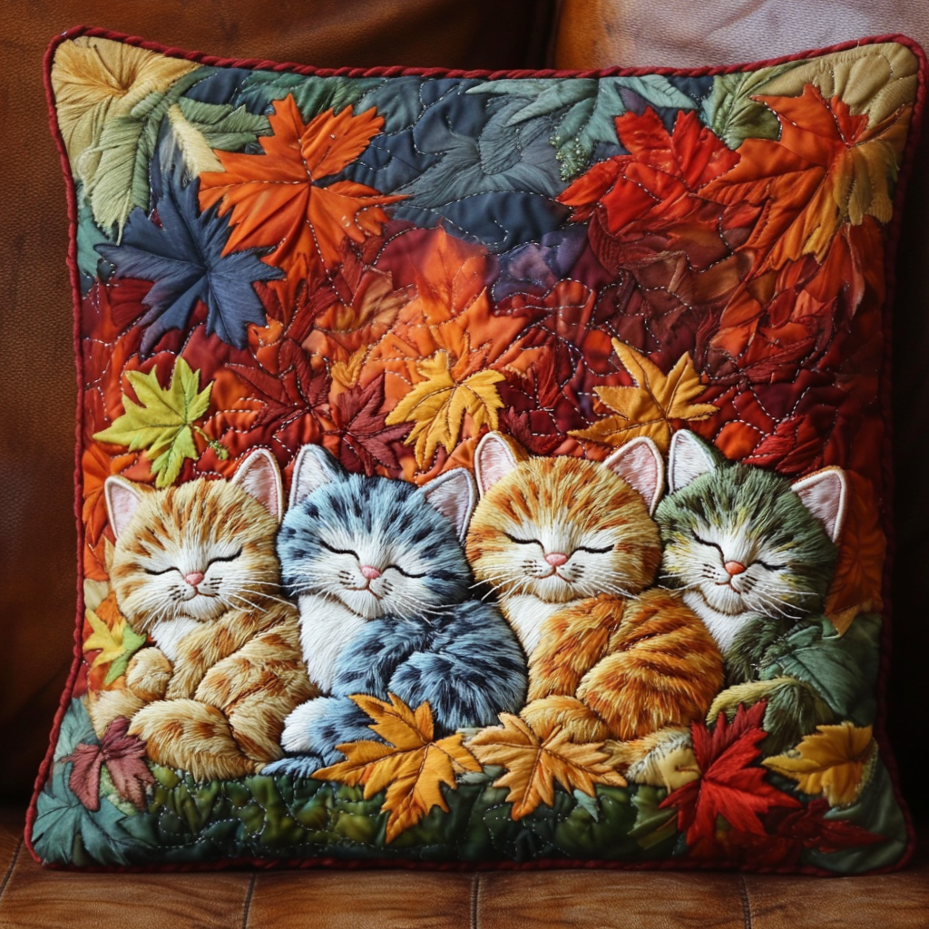Autumn Cozy Cat Quilted Pillow Case Decorative Pillow Covers Funny Cat Presents