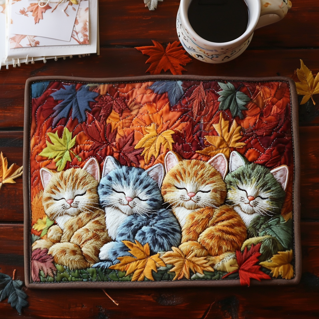 Autumn Cozy Cat Quilted Placemat Dining Room Decor Ocean Themed Gift Ideas