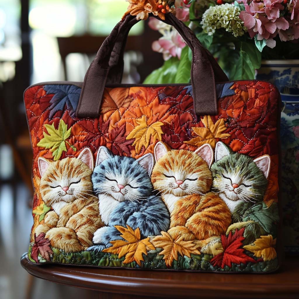 Autumn Cozy Cat Quilted Tote Bag Cat Love Gifts Items