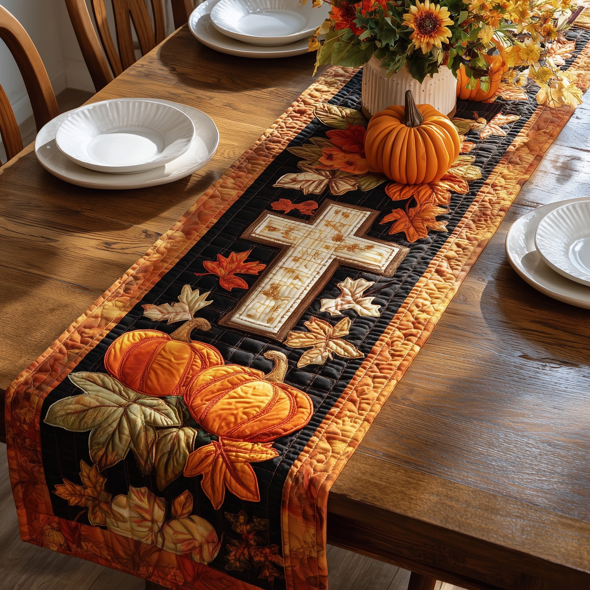 Autumn Cross Quilted Table Runner Table Runner for Holiday Gatherings