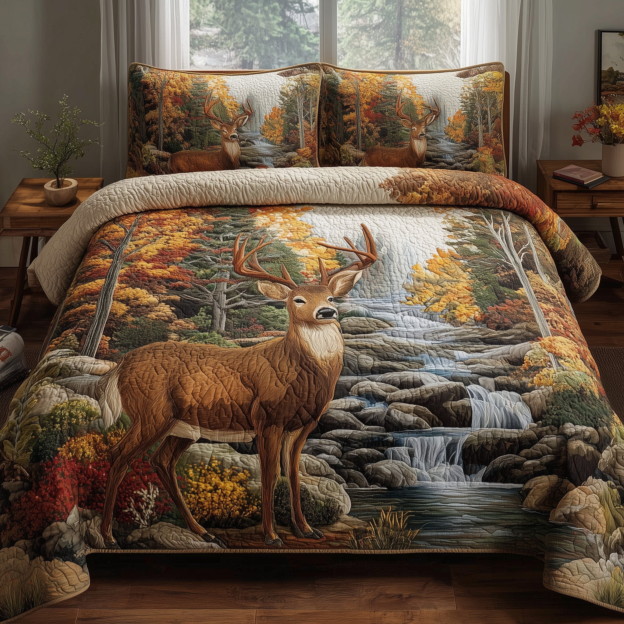 Autumn Deer Quilted Bedding Set Elegant Bedding