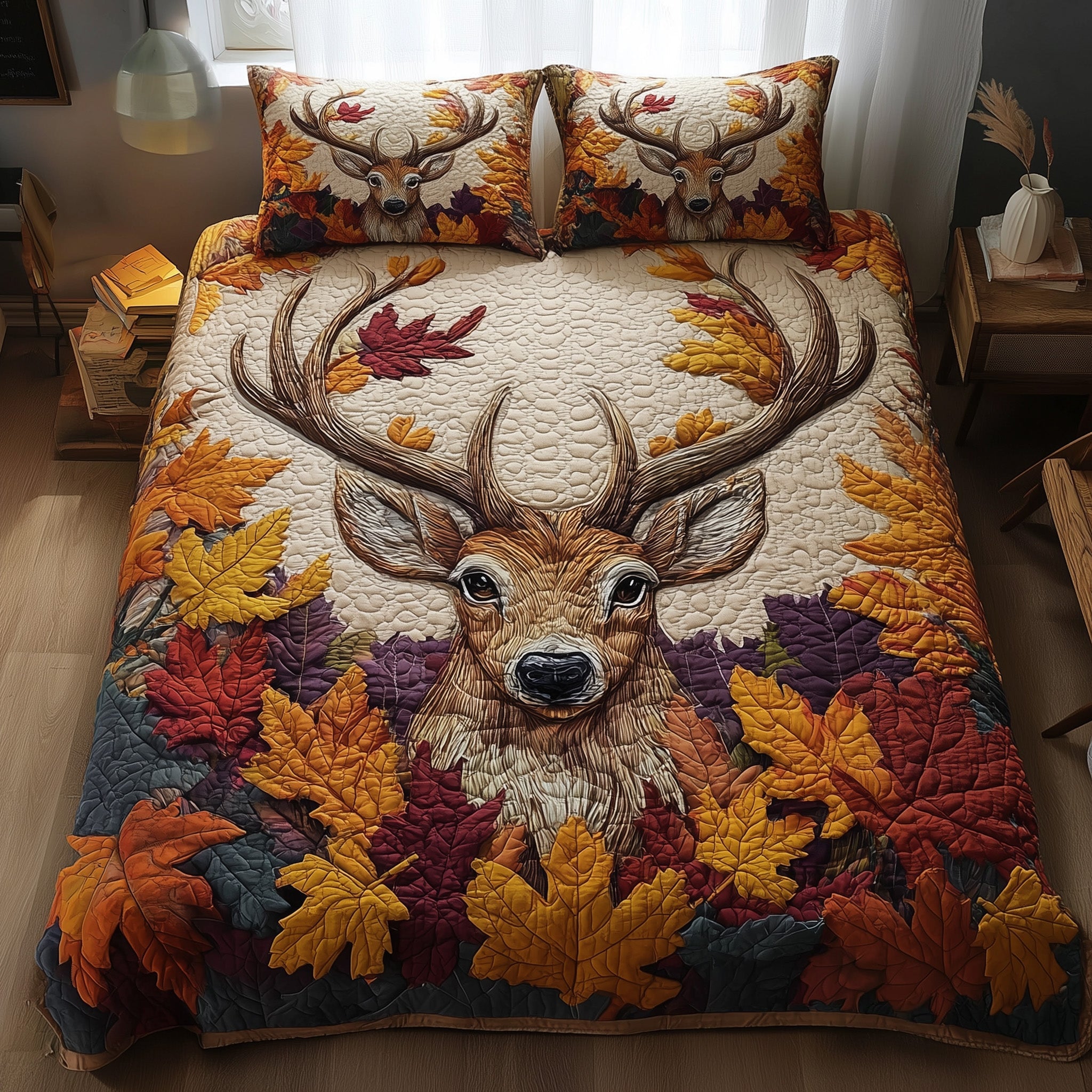Autumn Deer Quilted Bedding Set Relaxing Sleep