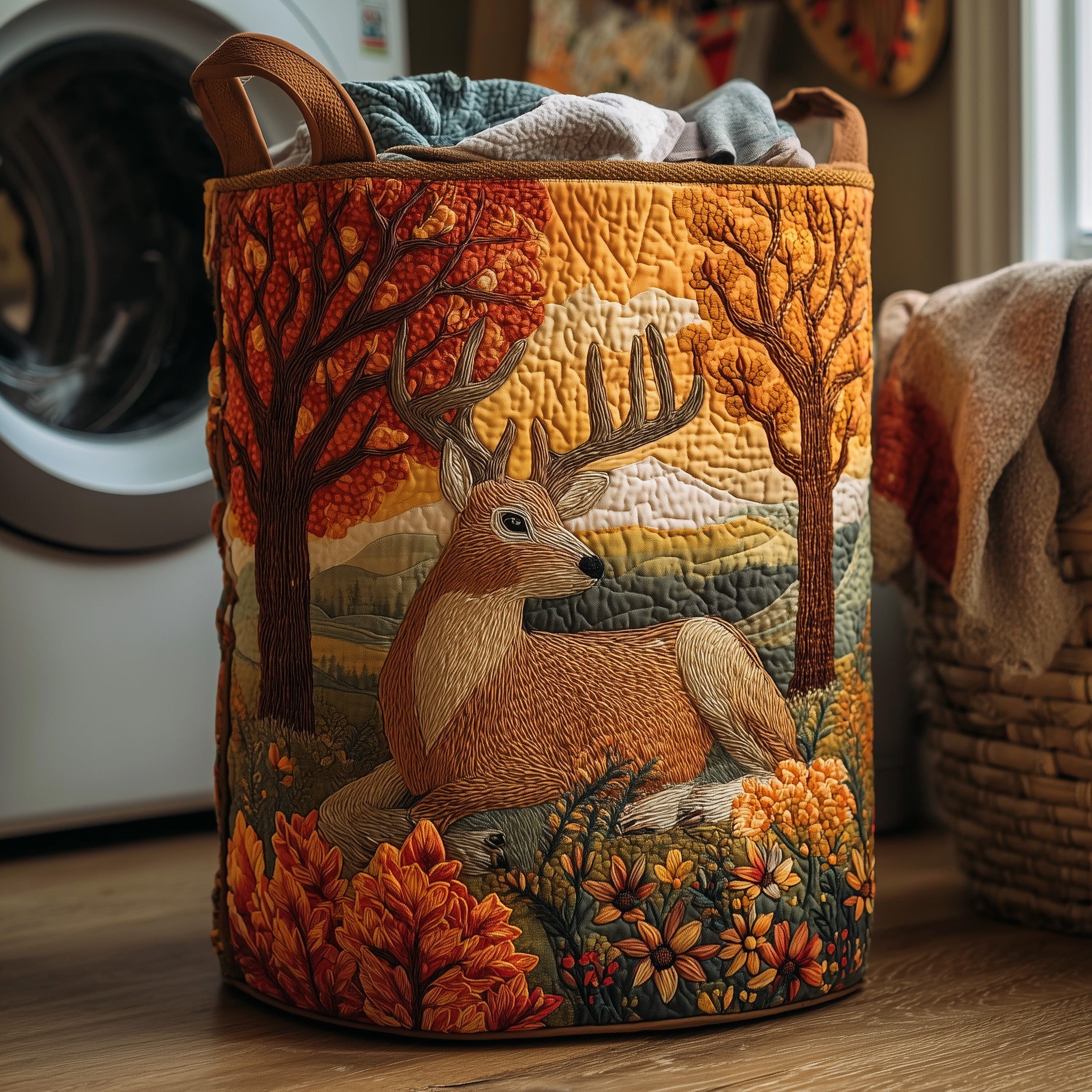 Autumn Deer Quilted Laundry Basket Top Gifts For Farmers