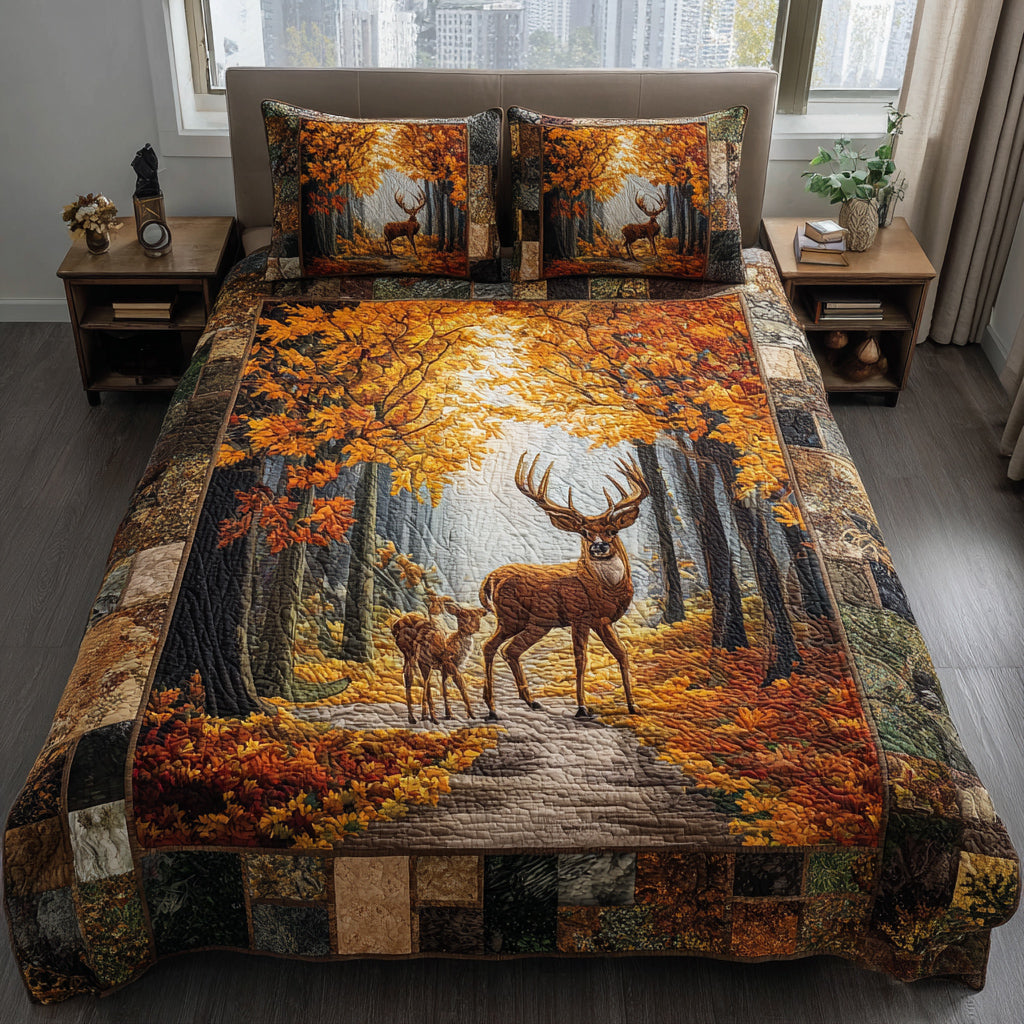 Autumn Deer Trail Quilted Bedding Set Perfect Bedding Gift Set for Holiday Celebrations