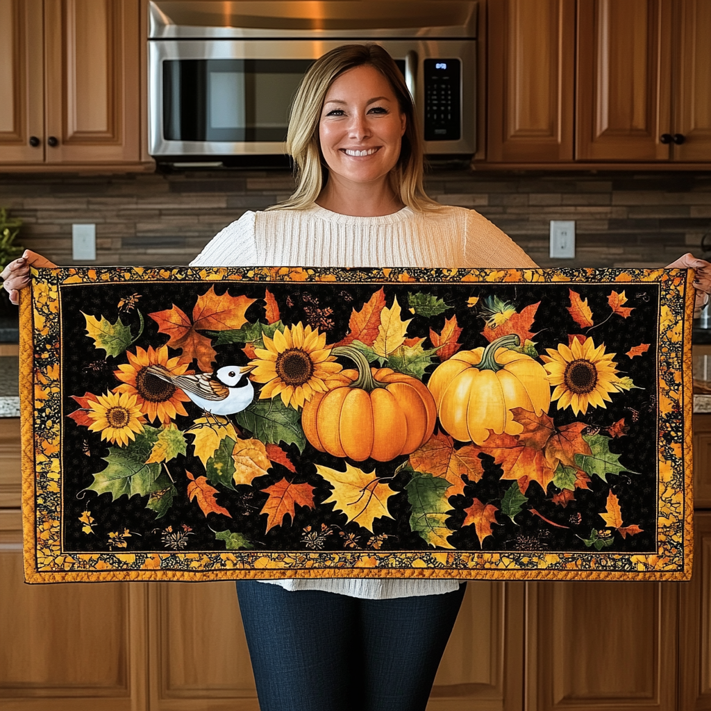 Autumn Delight Blooms Quilted Table Runner Autumn Table Runner Birthday Presents For Mum
