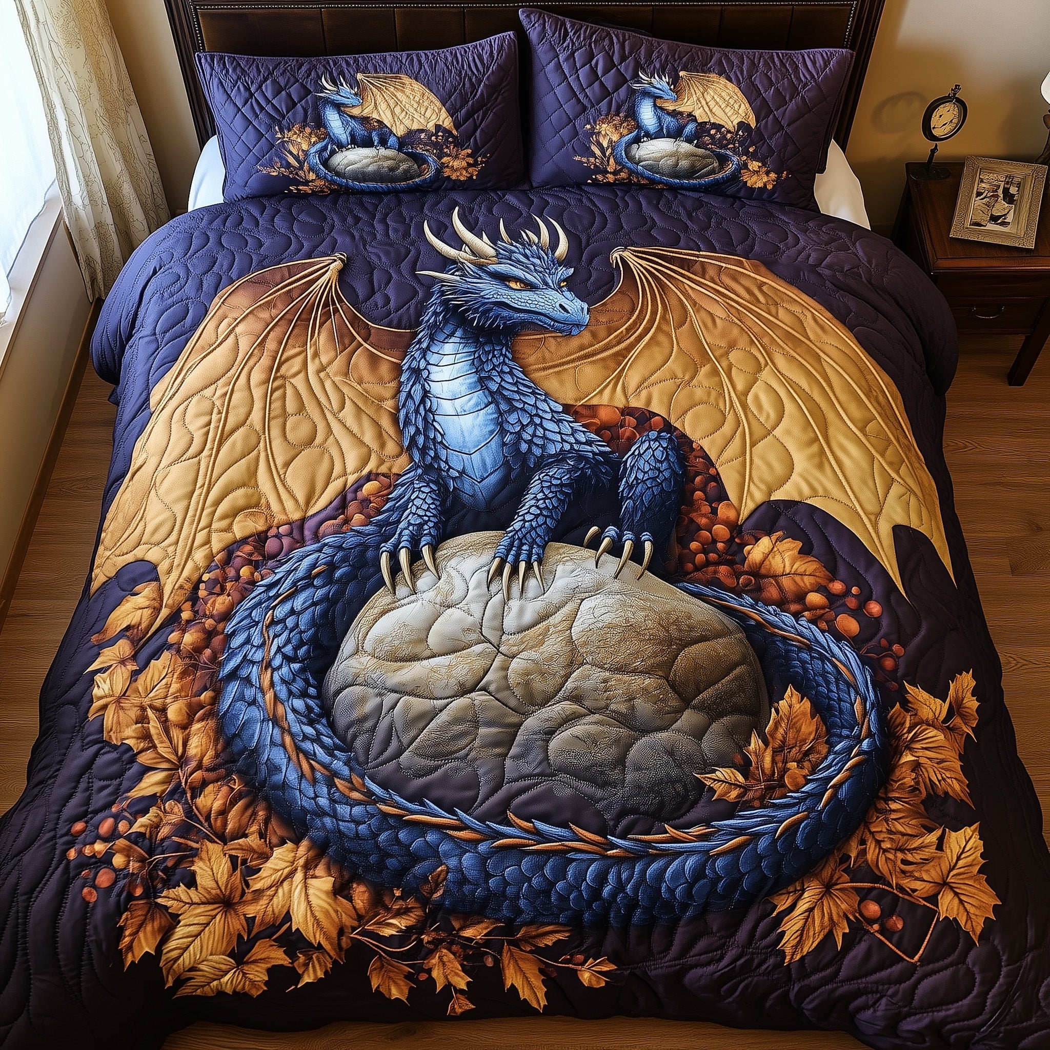 Autumn Dragon Rest Quilted Bedding Set Duvet Cover Merchandise Dragon Gifts For 10 Year Olds