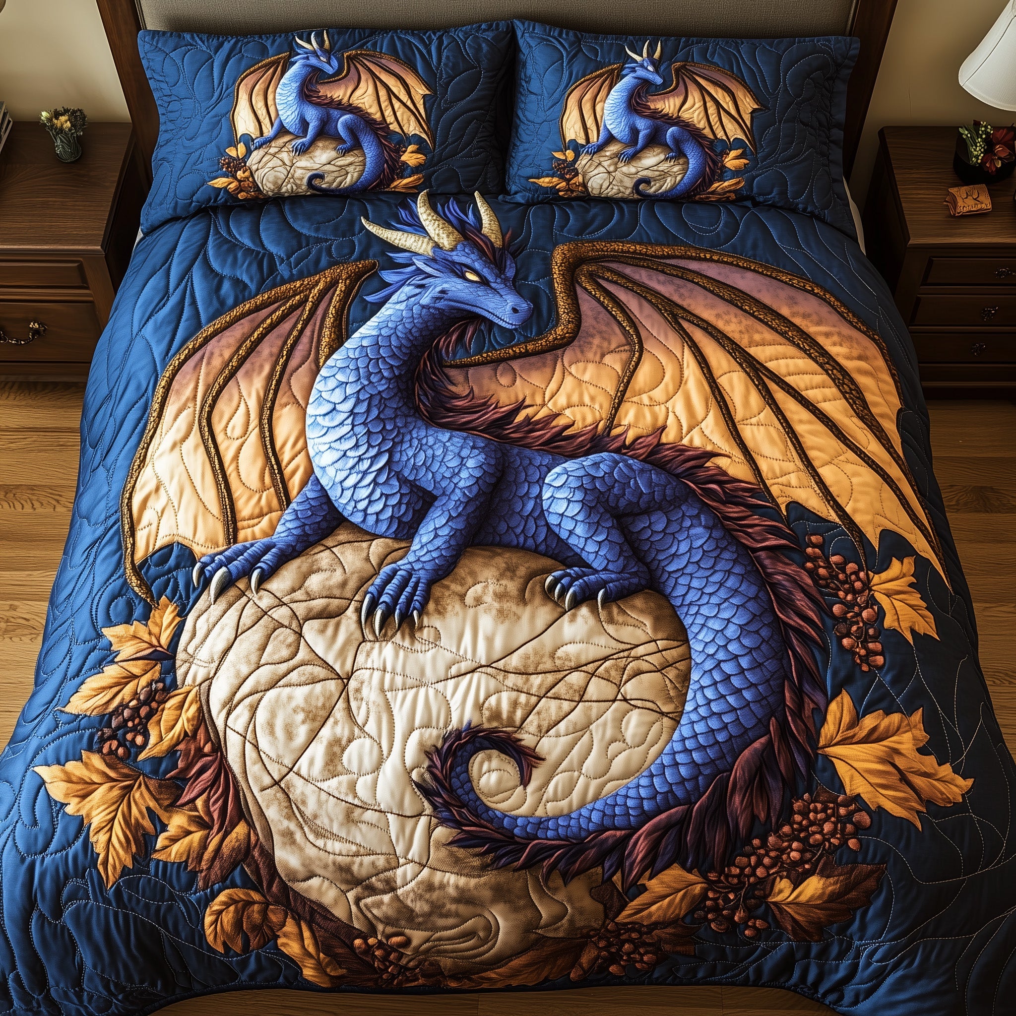 Autumn Dragon Rest Quilted Bedding Set Duvet Cover Merchandise Unique Dragon Gifts