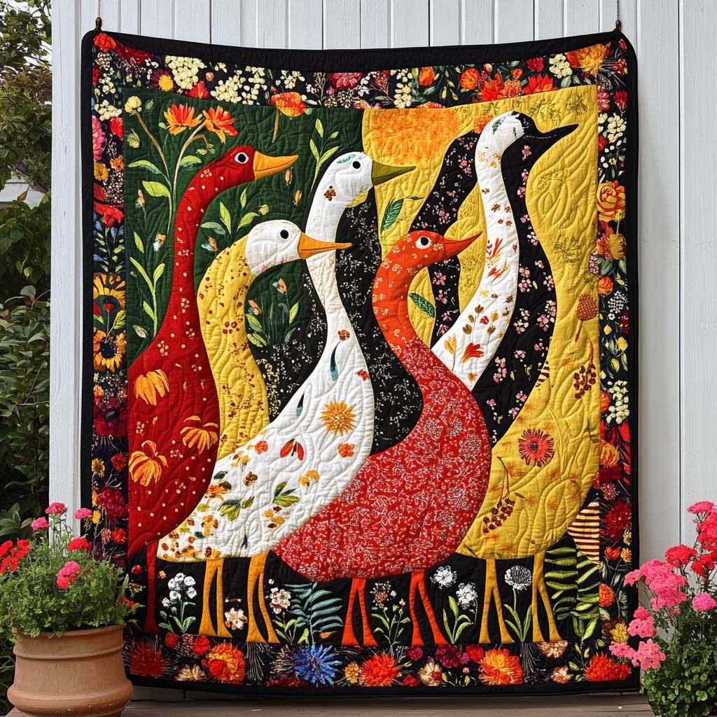 Autumn Duck Dance Quilted Blanket Best Throw Blanket Gift Ideas For Duck Lovers