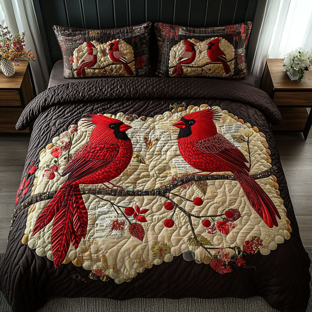 Autumn Duet Quilted Bedding Set Bed Decorations Cardinal Christmas Gift Ideas