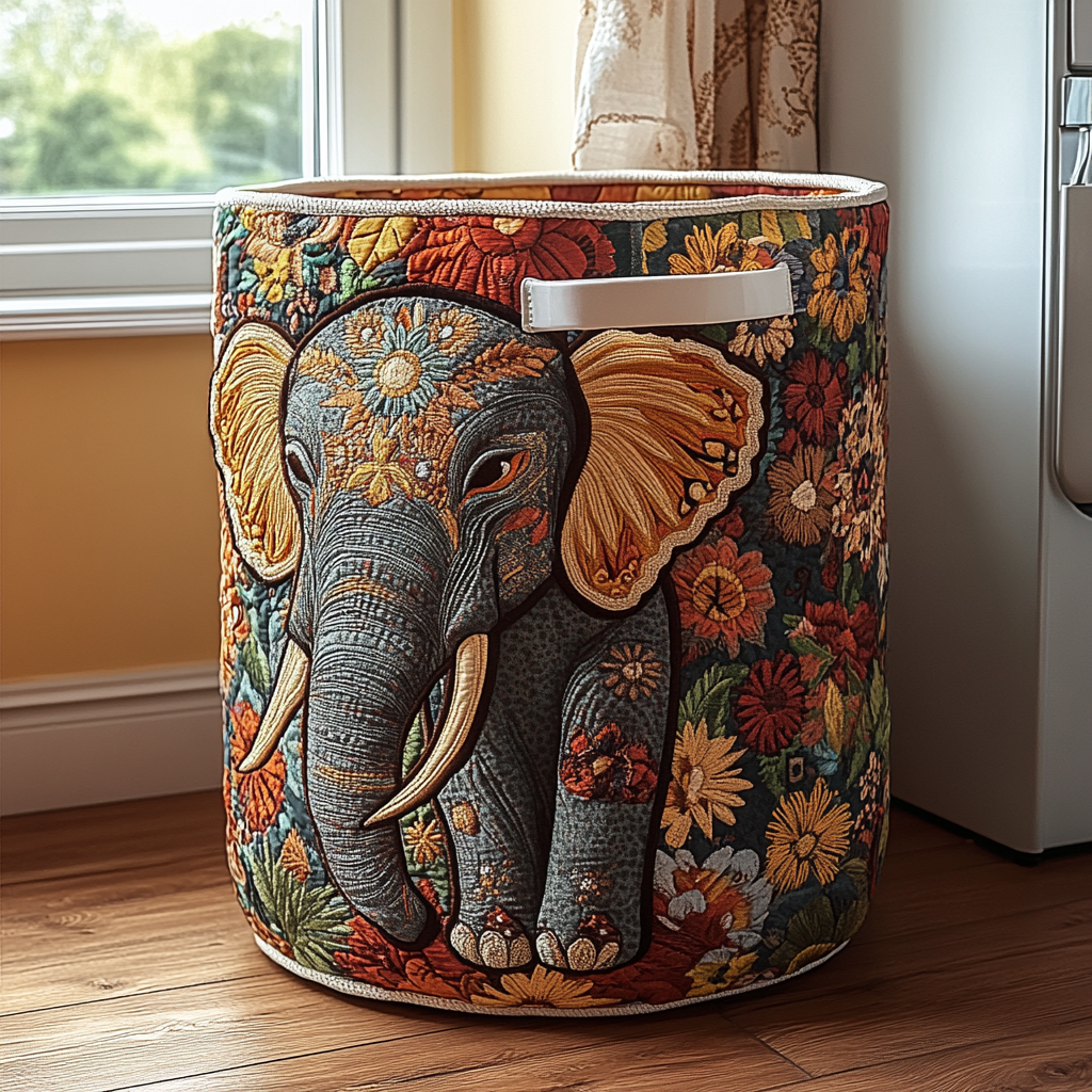 Autumn Elephant Quilted Laundry Basket Perfect Gift For College Dorm