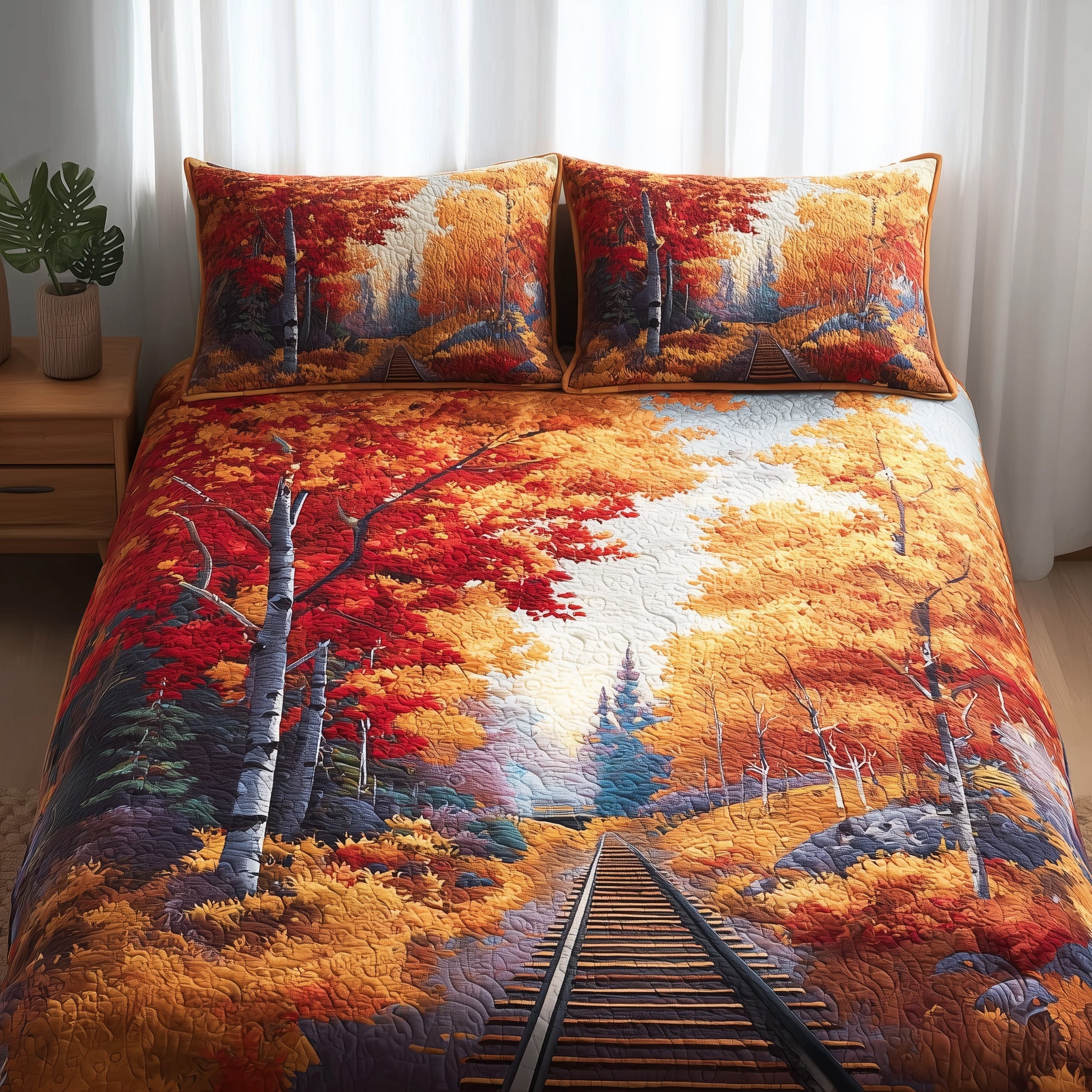 Autumn Escape Quilted Bedding Set Duvet Cover Bedspread Gifts For People Who Love Trains