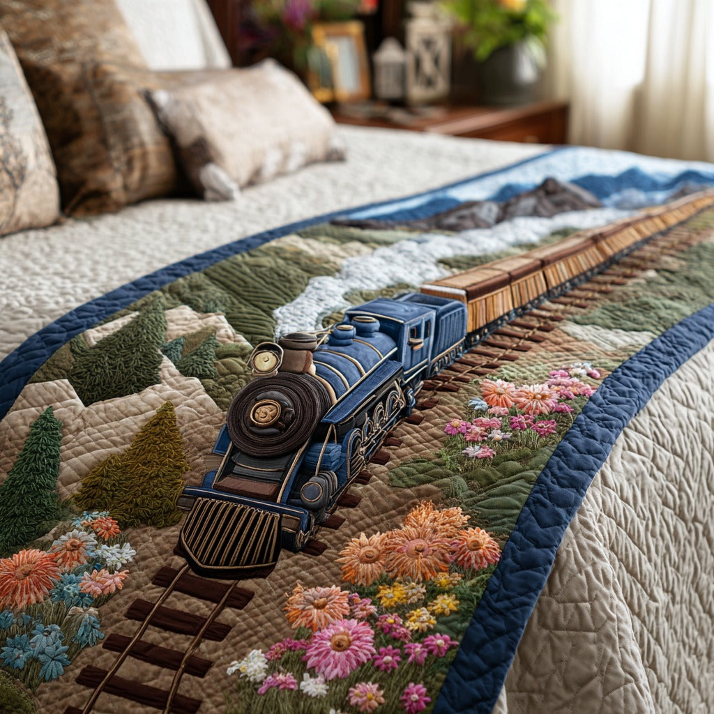 Autumn Express Quilted Bed Runner Cool Bedroom Decor Gifts For Train Lovers