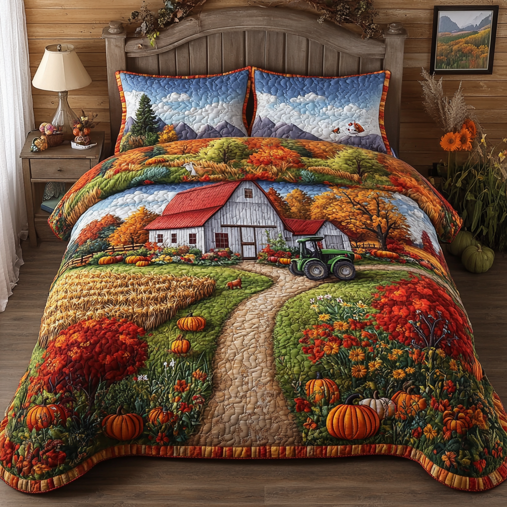 Autumn Farm Quilted Bedding Set Cool Bedroom Decor Autumn Inspired Gifts