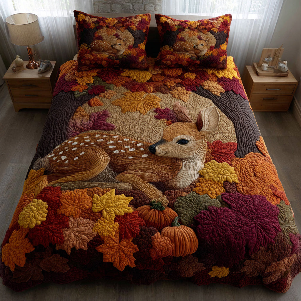 Autumn Fawn Quilted Bedding Set Trendy Bedding Set for Bedroom Makeover