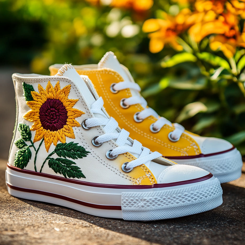 Autumn Flower Canvas High Tops Durable Merch Build