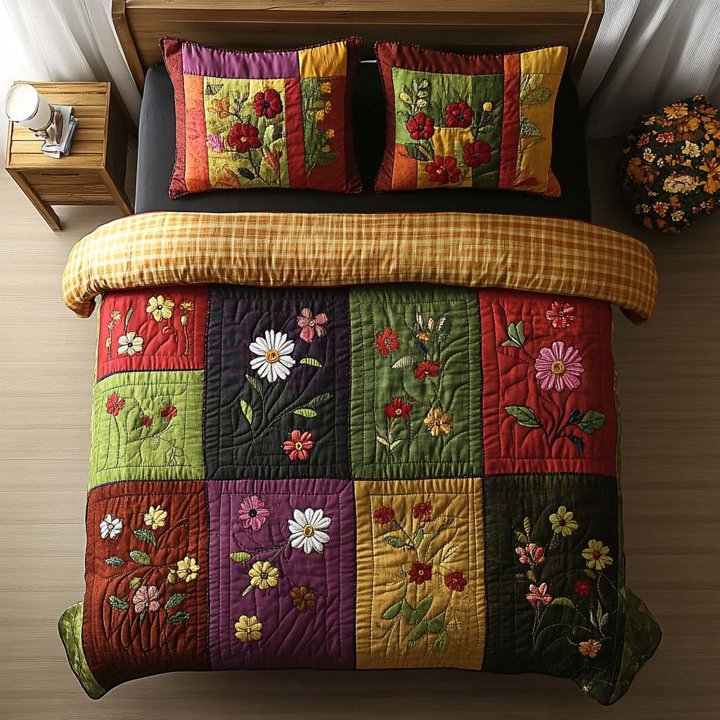 Autumn Flower Haven Quilted Bedding Set High-Quality Cotton Bedding Set for Deep Sleep