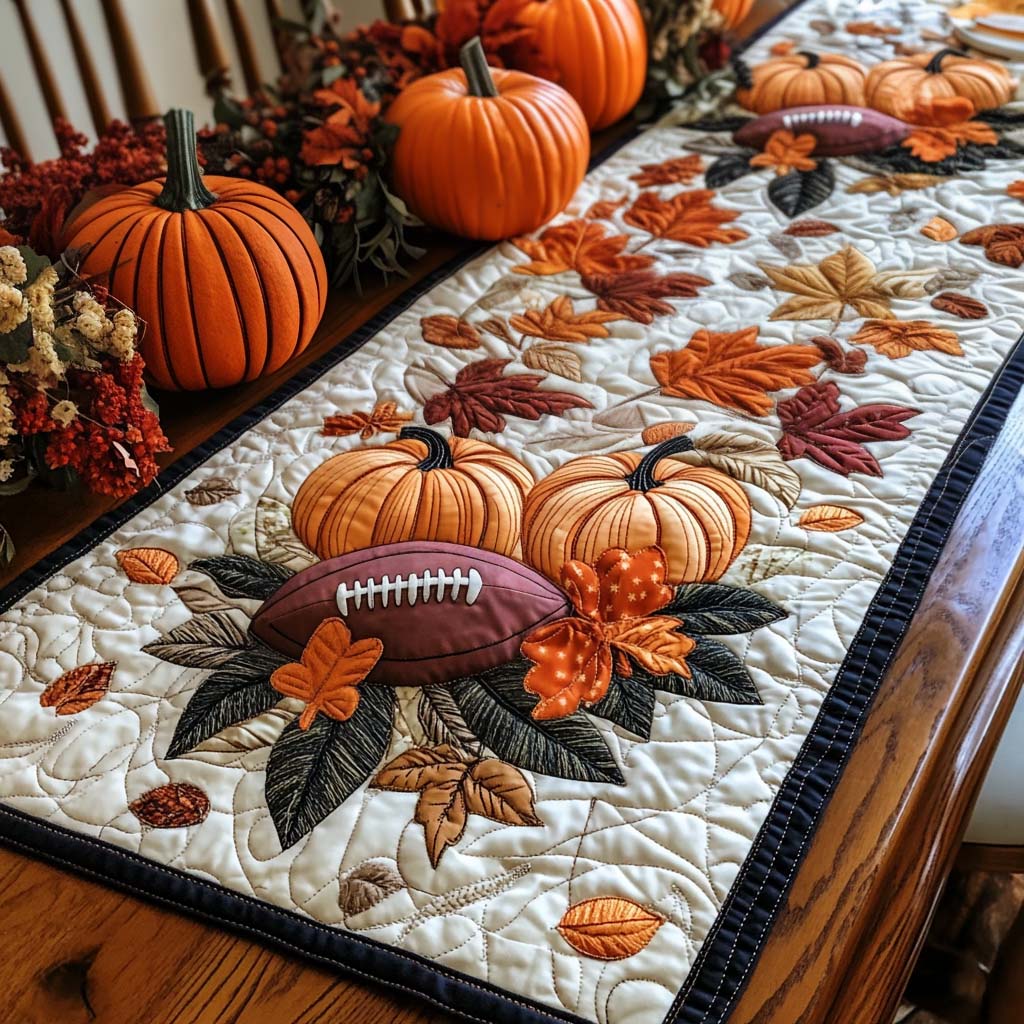 Autumn Football Bliss Quilted Table Runner Autumn Table Runner Useful Gifts For Mom