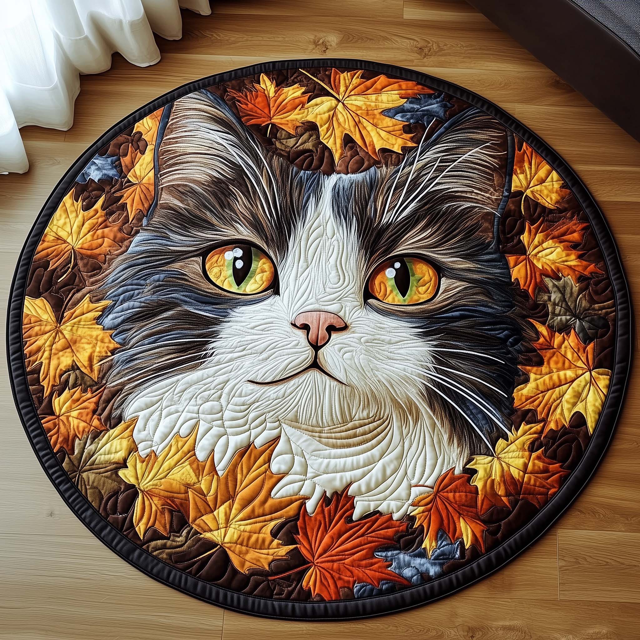 Autumn Forest Cat Quilted Round Mat Premium Quilted Round Mat for Cozy Living Spaces