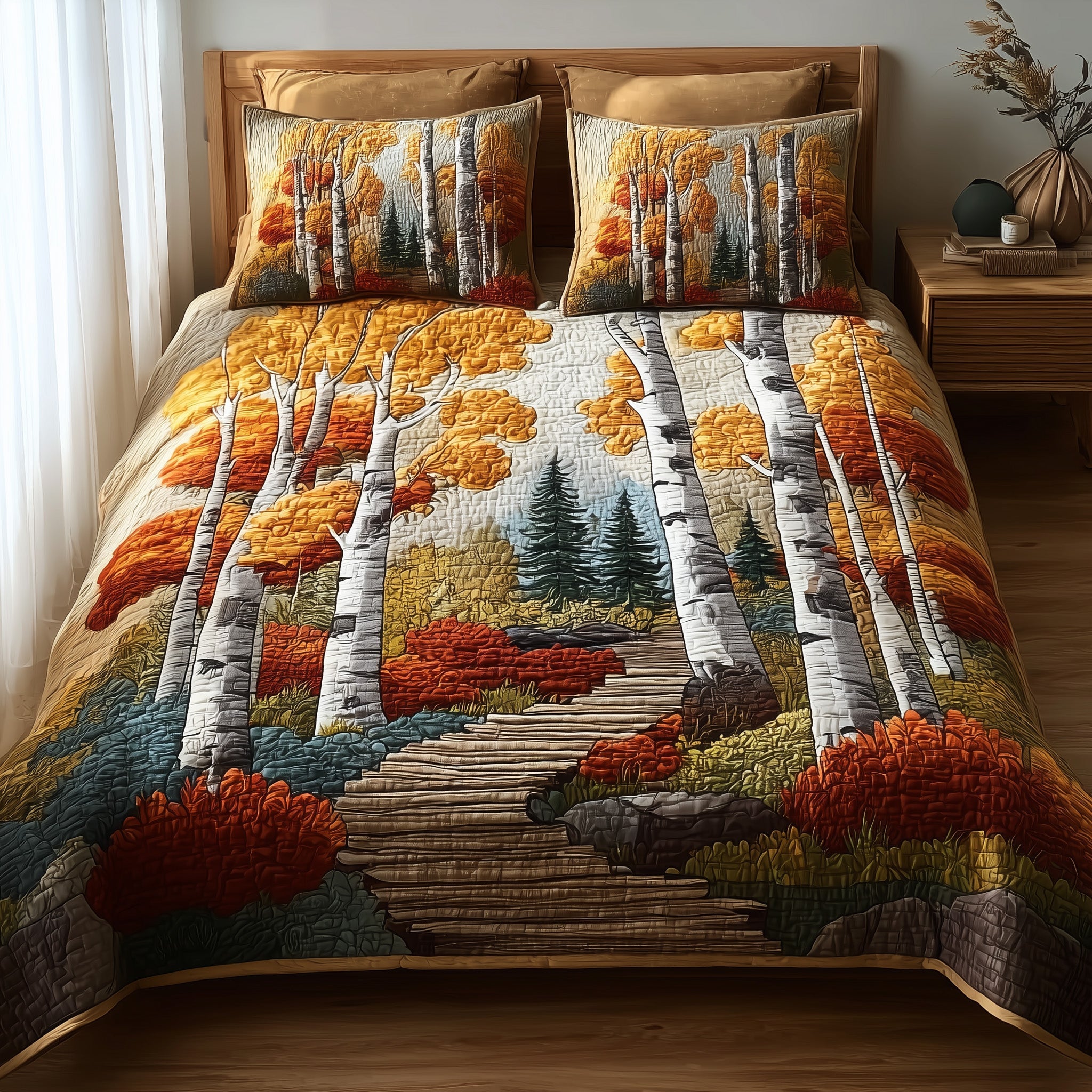 Autumn Forest Quilted Bedding Set Anniversary Gift