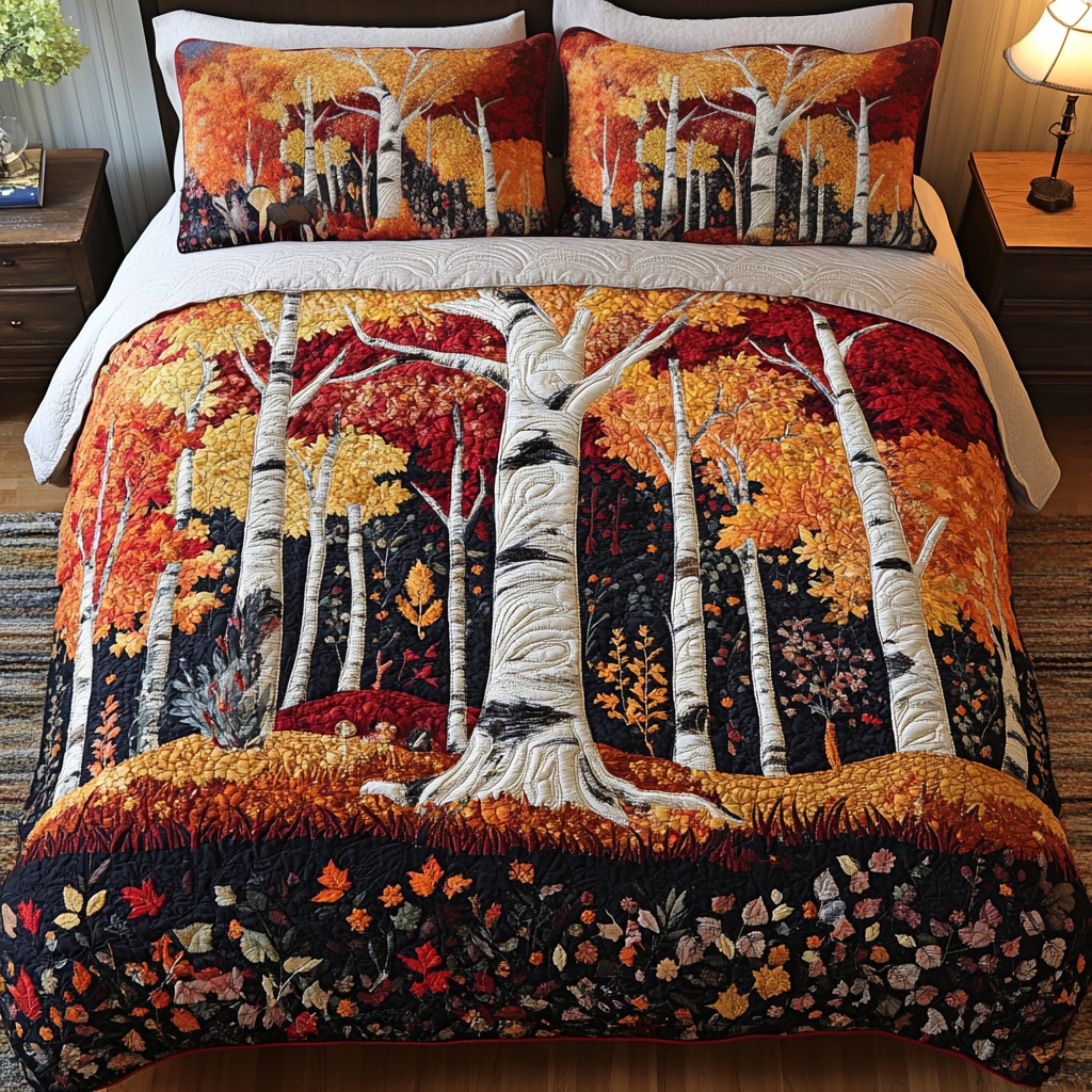 Autumn Forest Quilted Bedding Set Bed Room Decoration Cool Fall Gifts