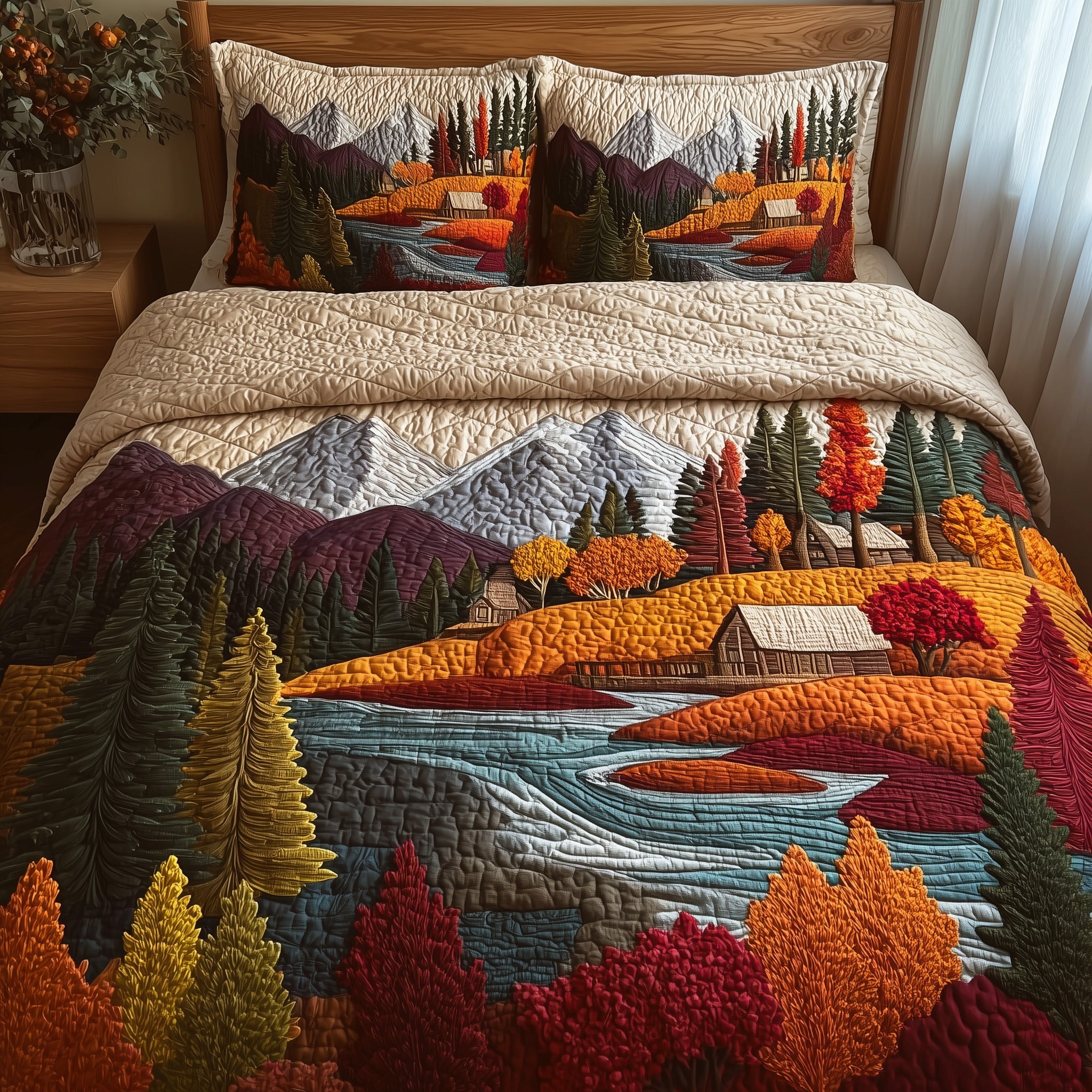 Autumn Forest Quilted Bedding Set Cotton Sateen
