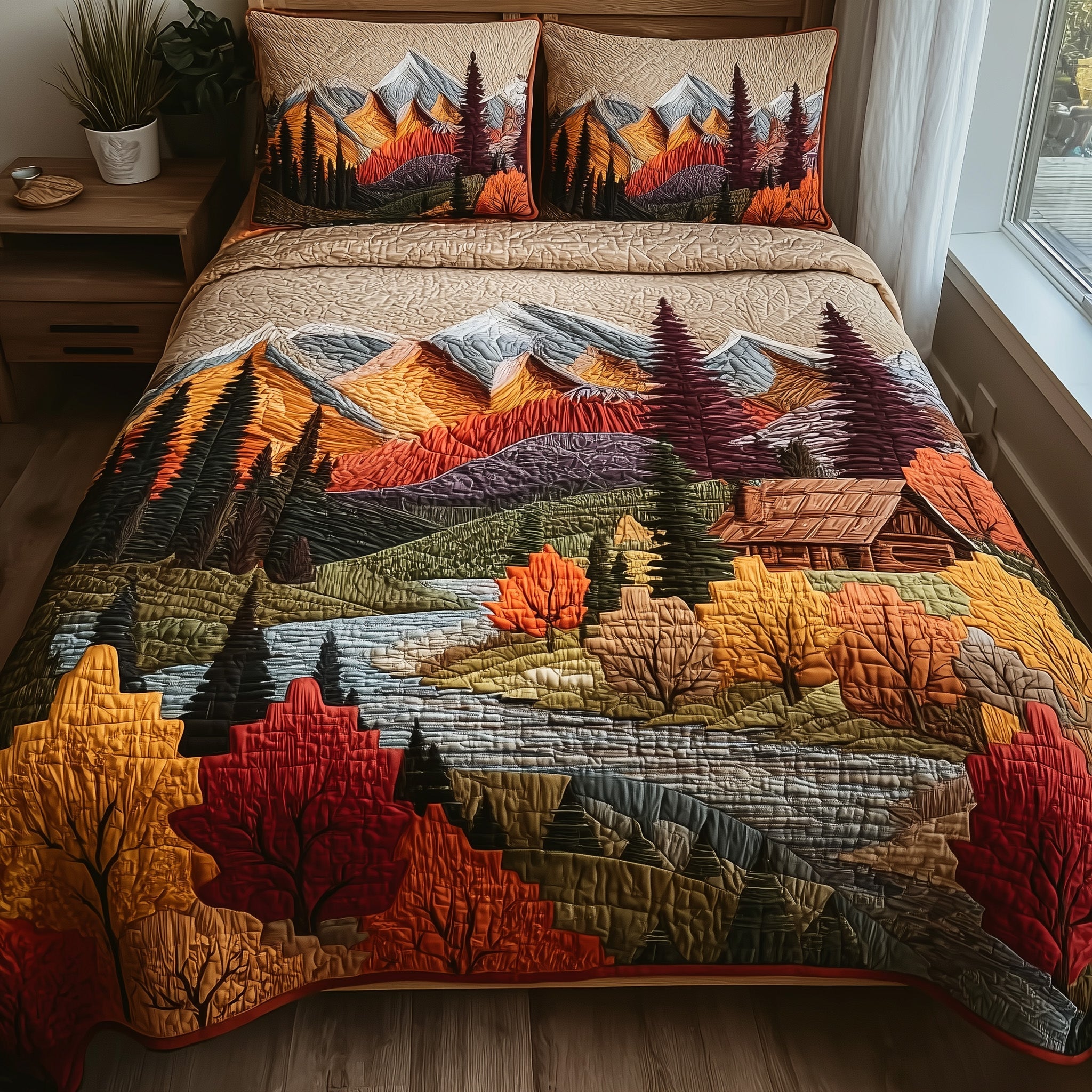 Autumn Forest Quilted Bedding Set Duvet Cover Bedspread Autumn Inspired Gifts