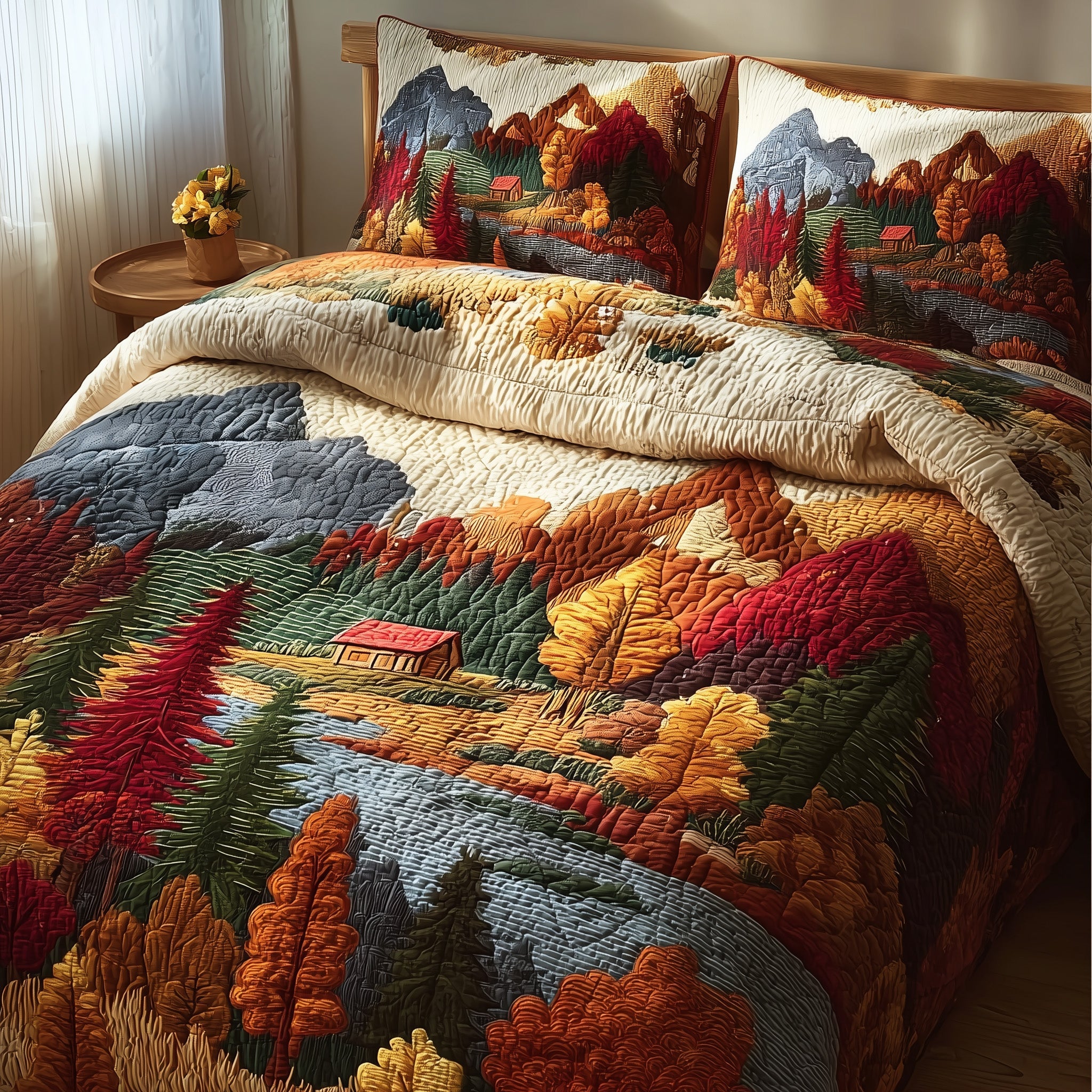 Autumn Forest Quilted Bedding Set Duvet Cover Bedspread Best Autumn Gifts