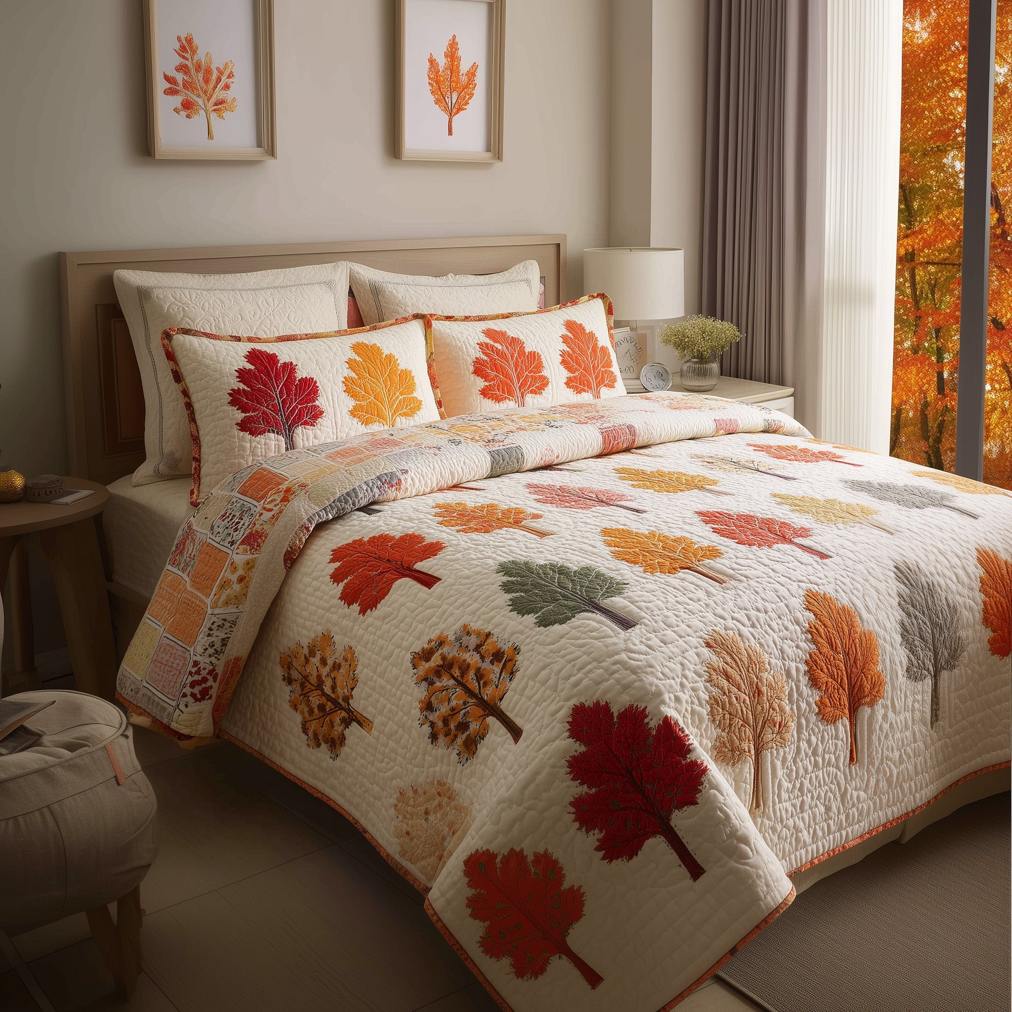 Autumn Forest Quilted Bedding Set Duvet Cover Bedspread Cozy Fall Gift Ideas