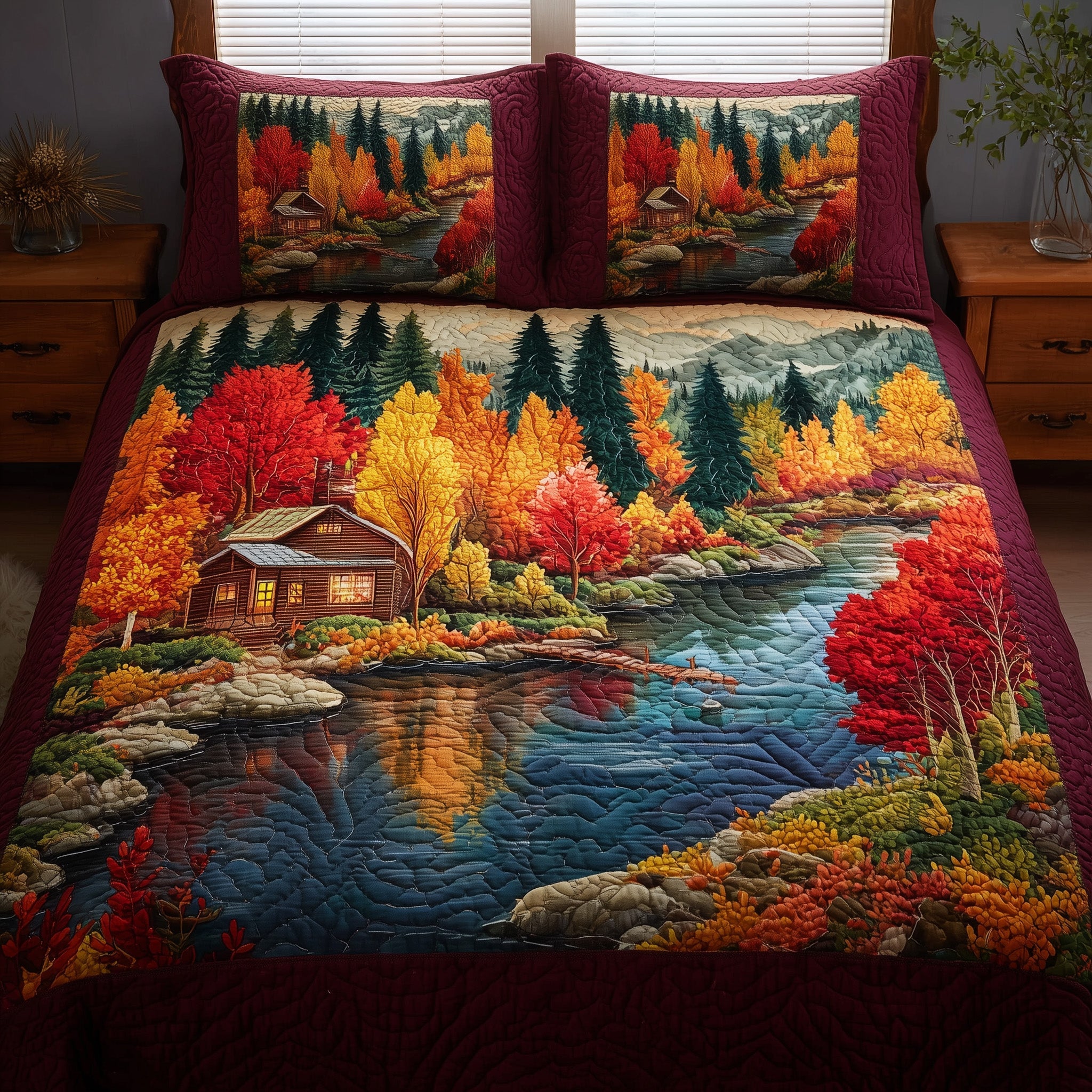 Autumn Forest Quilted Bedding Set Housewarming Gift